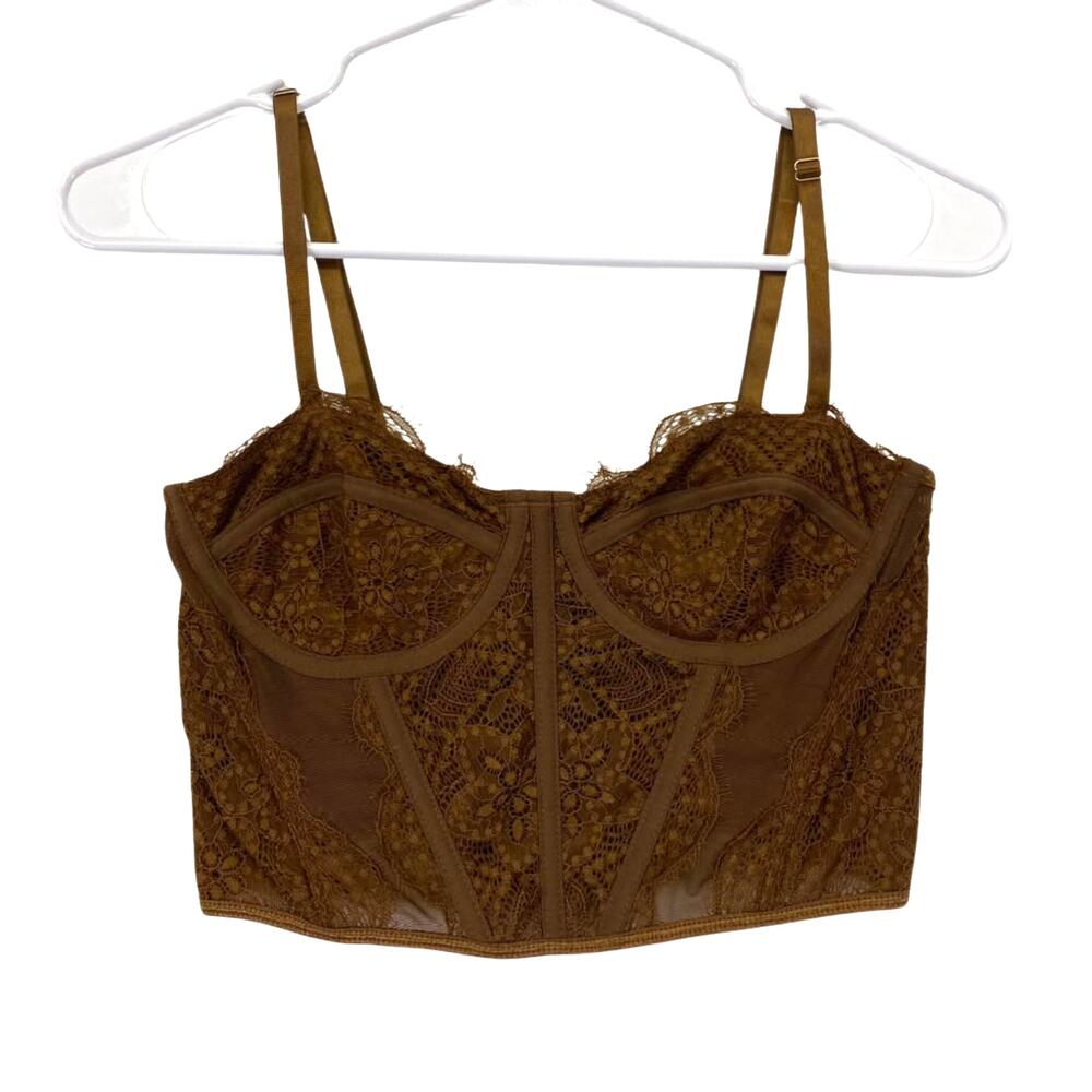 Dealmore Elegant Sheer Lace Mesh Brown Bustier Top Sz S